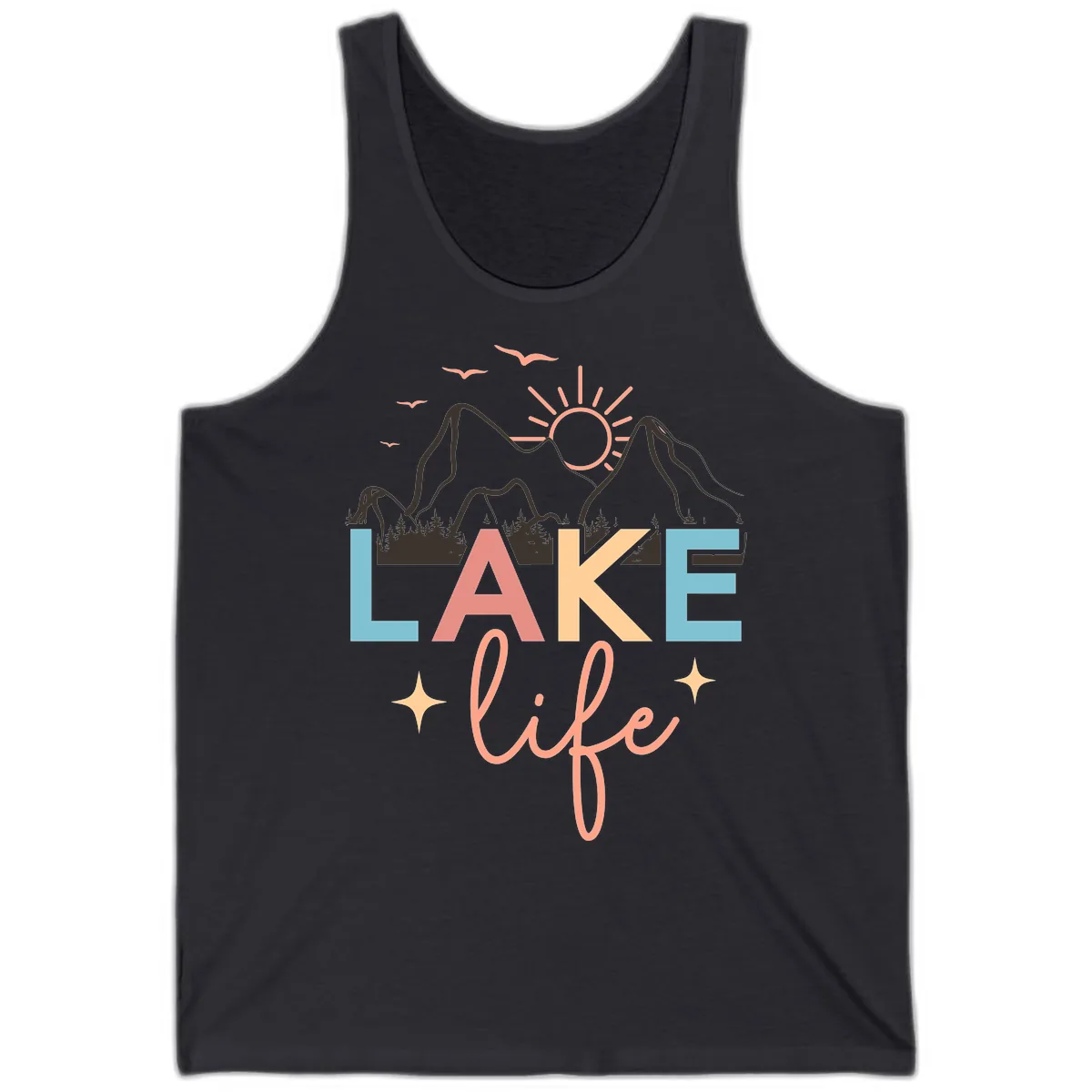 Mountain Lake Life Typography Tank in Dark Grey